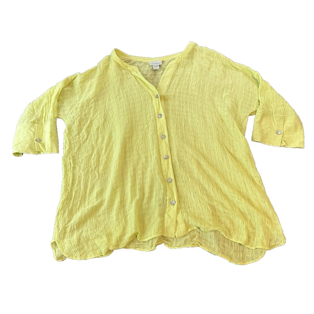 Linen Blend Lagenlook Soft Surroundings Yellow Womens Shirt 1X Gauze Coastal